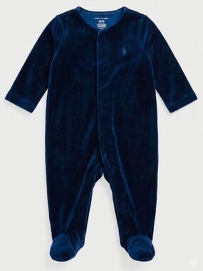 Polo by Ralph Lauren Navy Velvet Footed One-Piece 3 months